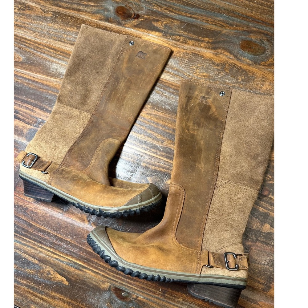 Sorel Slimboot Oiled Women 10.5 Tobacco Brown Leather & Suede Tall‎ Riding Boots
